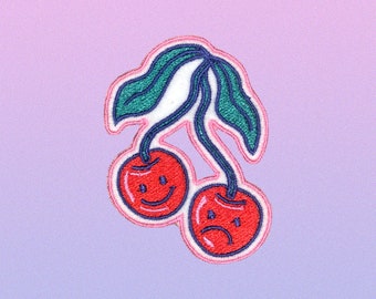 Cherries Embroidered Patch: Happy & Sad Fruit Applique