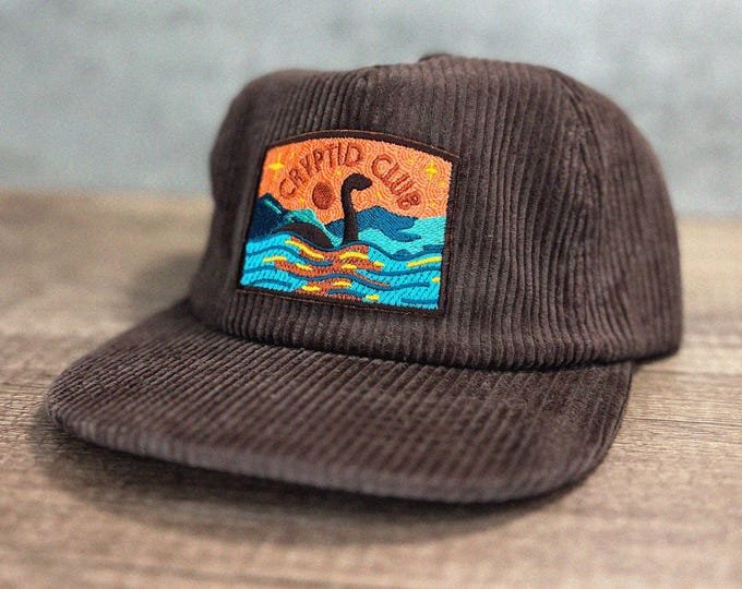 Loch Ness Cryptid Club 5-Panel Corduroy Patch Hat
