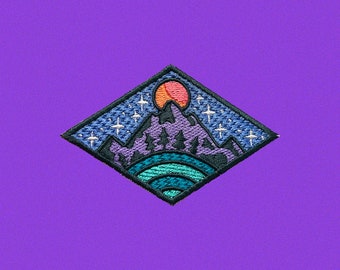 Stargazer Embroidered Patch: Mountain Scene Iron-On Applique