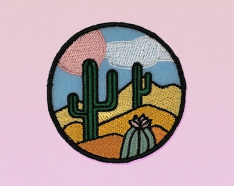 Desert Cactus Embroidered Patch: Iron-On or Sew-On (2.5" x 2.5")