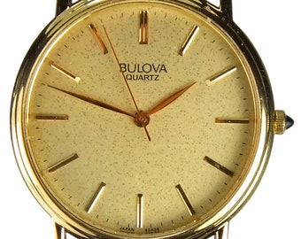 BULOVA Round Case Gold Color Men's Watch and New TEJU Lizard Leather Strap