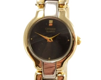 CITIZEN Ladies Silver and Gold Tone Watch Model 5920-S76256 Blk Dial Womens 6...