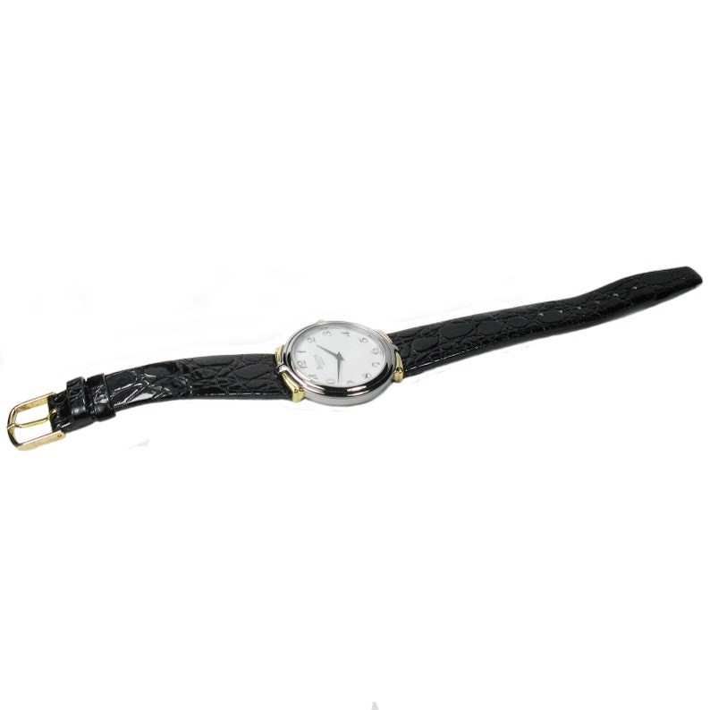 BULOVA women's watch Round white dial Black leather strap Quartz image 5