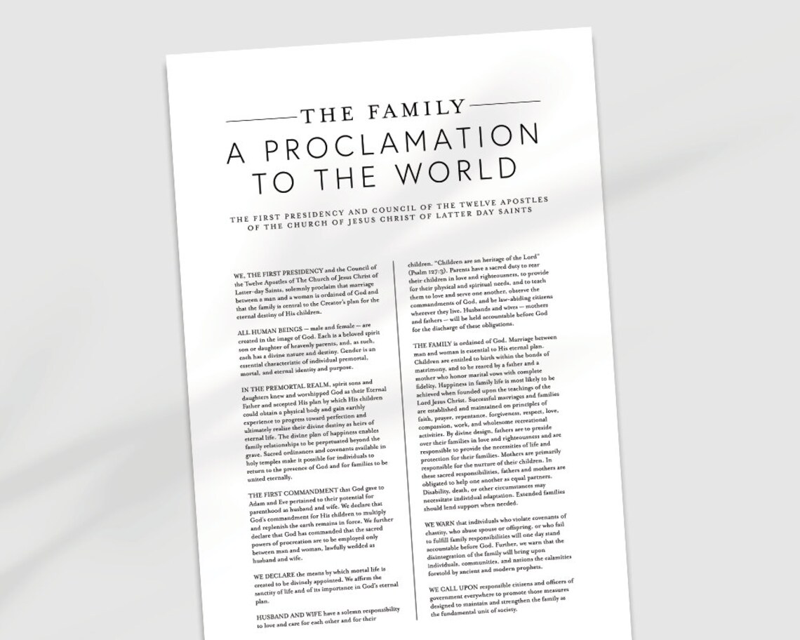 The Family A Proclamation To The World LDS Printable Etsy