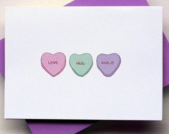 Large Candy Hearts Card: Love, Hug, Smile