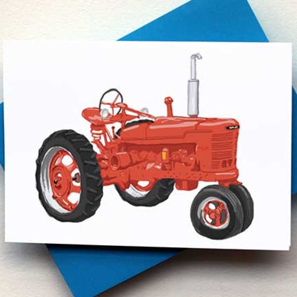 Antique Red Tractor Card