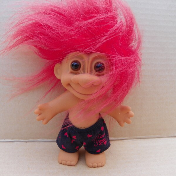 Original Russ Berrie I Love You Troll Doll , Vintage Russ 4.5 inch Troll , Valentine Troll Doll ,  4.5" Russ Berrie Vintage Troll Boy Doll