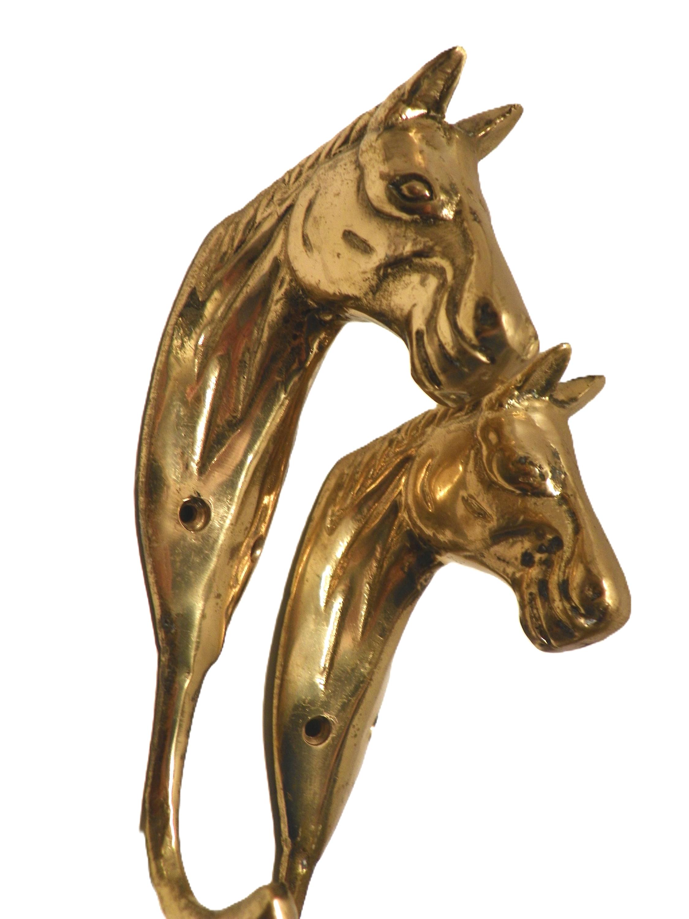 Vintage MCM Pair of Brass Horse Head Coat Hooks 6 display picture 1
