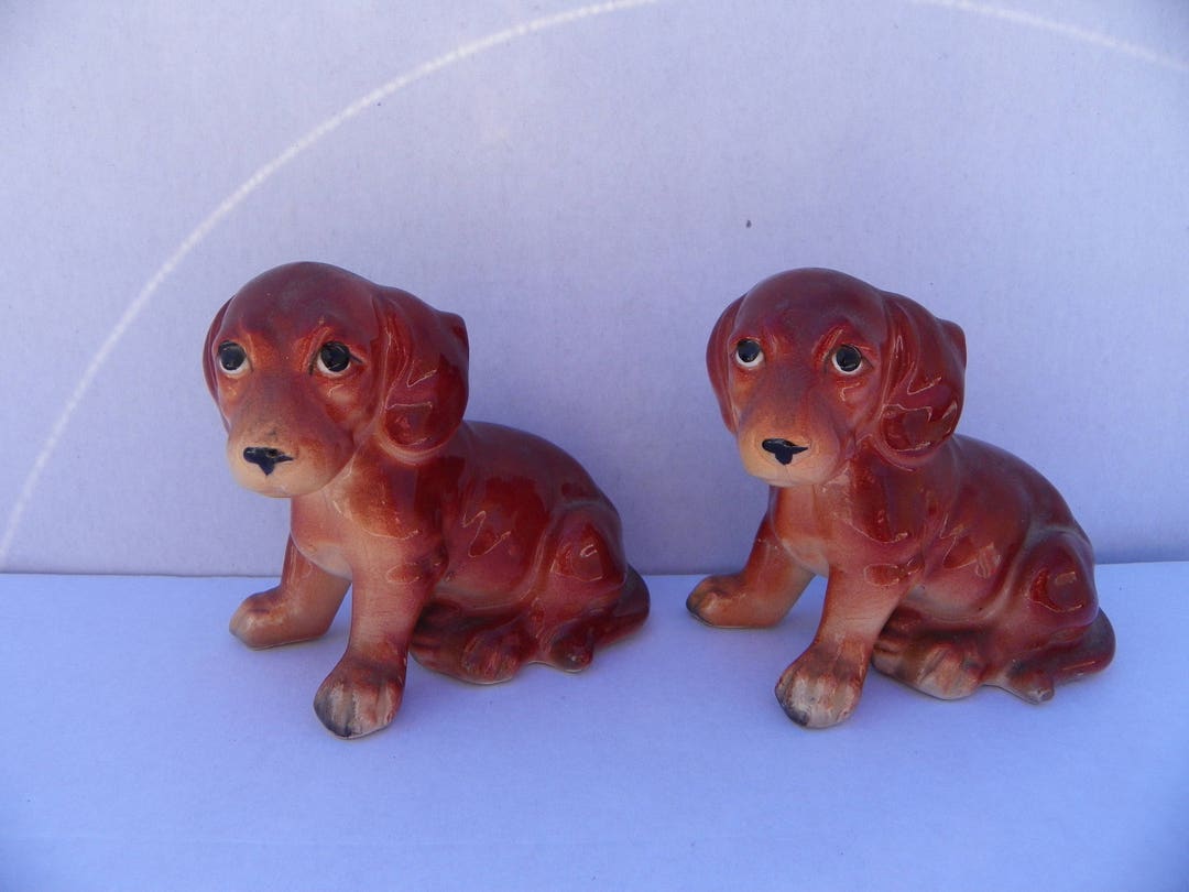 Vintage Pair of Ceramic Dog Figurines Made in Japan Brown Etsy
