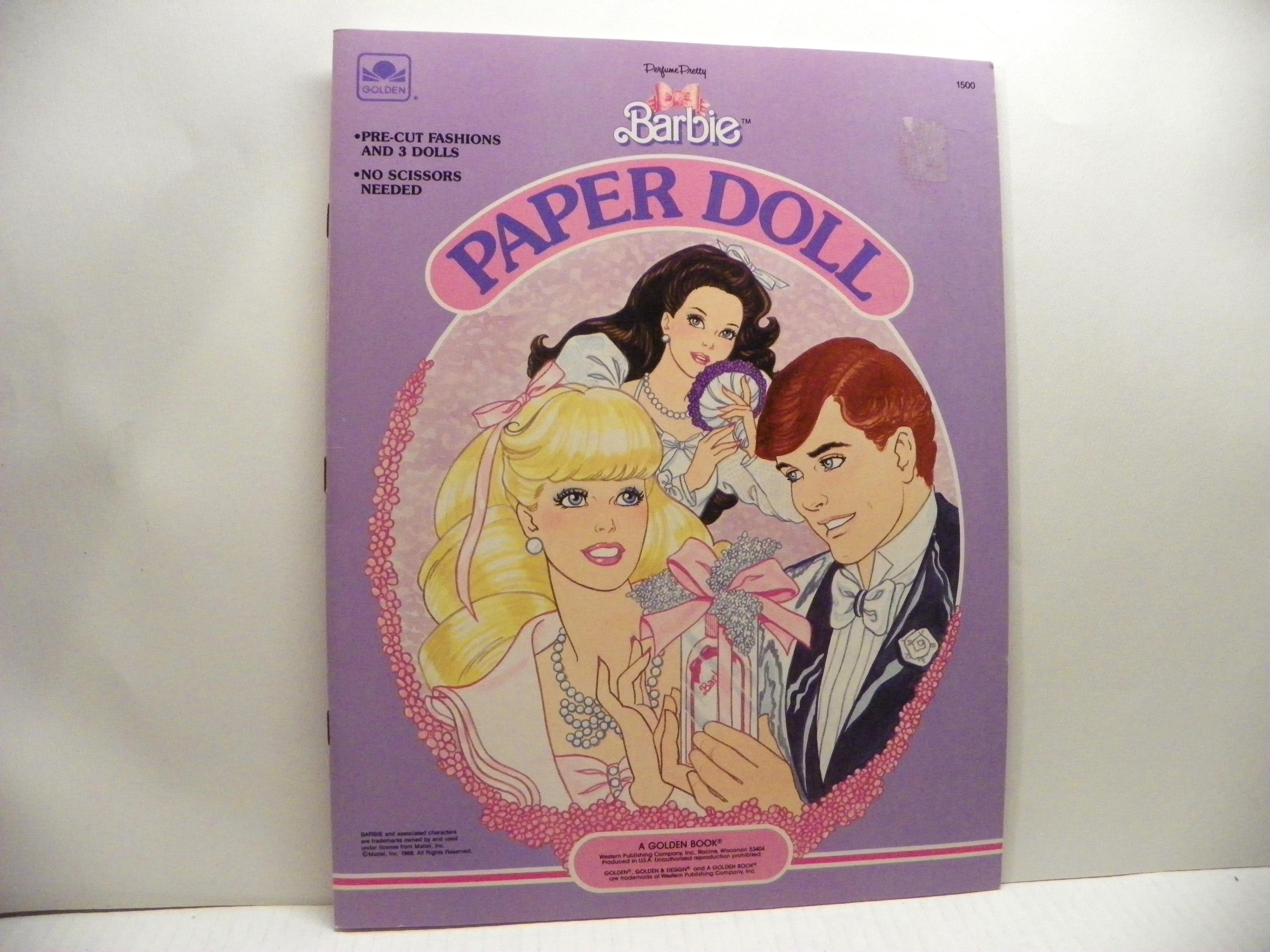 1988 Perfume Pretty Barbie Paper Doll Book UNCUT , Vintage Barbie Paperdoll Book , Uncut Paperdolls , Golden Book 1500 , Barbie Cut Out Book