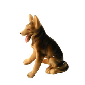 Vintage German Shepherd Ceramic Dog Figurine , MCM Dog Porcelain Figure , 1960's Dog , Mid Century Modern Porcelain Seated German Shepherd