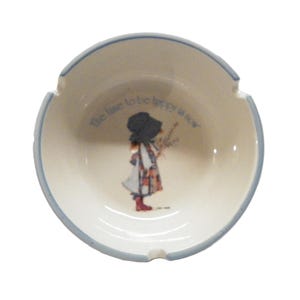 Vintage Holly Hobbie Blue Girl Stoneware Ashtray New - The Time To Be Happy Is Now , 1970&#39;s Holly Hobbie Ceramic Ashtray, Holly Hobbie Dish