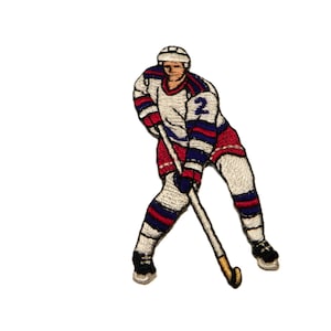 Hockey Player Iron On Applique Patch ,  3" Hockey Embroidered Iron-On Jacket Patch , Sewing Accessory , Sports Denim Jacket Sew On Patch