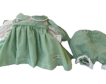 Authentic 1980's Cabbage Patch Kids Doll Dress - Green and White Gingham , Vintage Coleco CPK Outfit