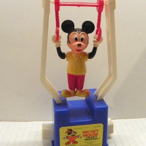 Vintage 1960's/70's Hong Kong Kohner Bros Mickey Mouse Tricky Trapeze Push Puppet Acrobat Toy WORKS