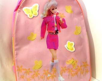 1998 Vinyl Barbie Backpack NWT , Vintage 1990's Unused Pink Barbie Schoolbag Backpack , Barbie Back to School Supplies Book Bag