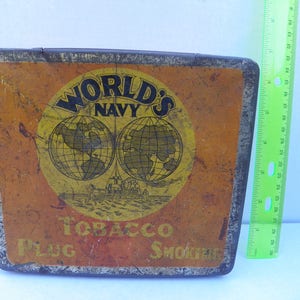 Vintage World's Navy Tobacco Tin , Tobaccianna , Worlds Navy Tobacco Plug Smoking , Vintage Collectible Tin , Home Decor Tin , Advertising image 1