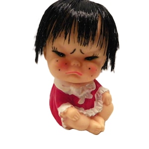 Vintage Moody Cuties Pouty Face Doll , 1970&#39;s 4&quot; Rubber Seated Doll , Emotion Rubber Doll , Sassy Face Doll , Korea Sad Angry Face Doll