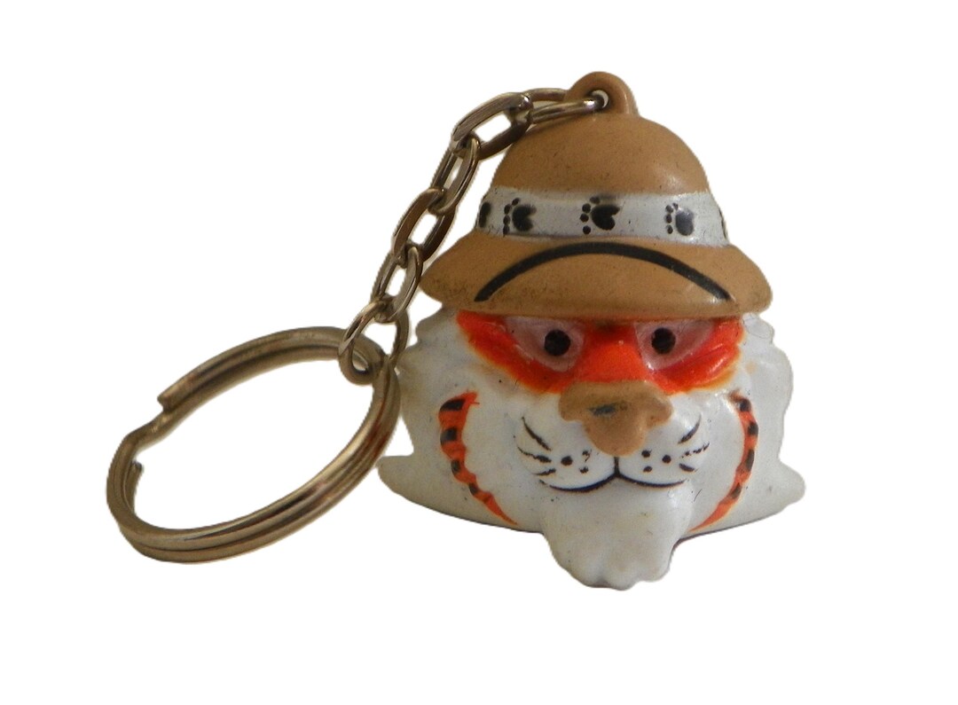 1997 Exxon Gas Tiger Keychain , Tiger Head Plastic Keyring , Esso