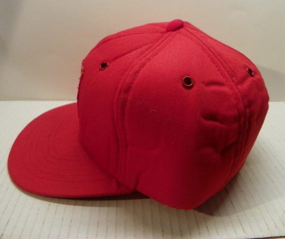 1980's Canadian Firefighters Trucker Hat , Red Firefighter's Maltese Cross Patch Snapback Ballcap View 3