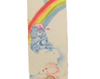 1983 Care Bears Paper Bookmark , Vintage 1980's American Greetings Bookmark School Supplies , Cheer Bear , Bedtime Bear