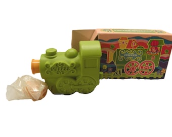 1970's Avon Puffer Chugger Bubble Bath with Box New Unused , Vintage Children's Choo Choo Train Bubble Bath  Locomotive