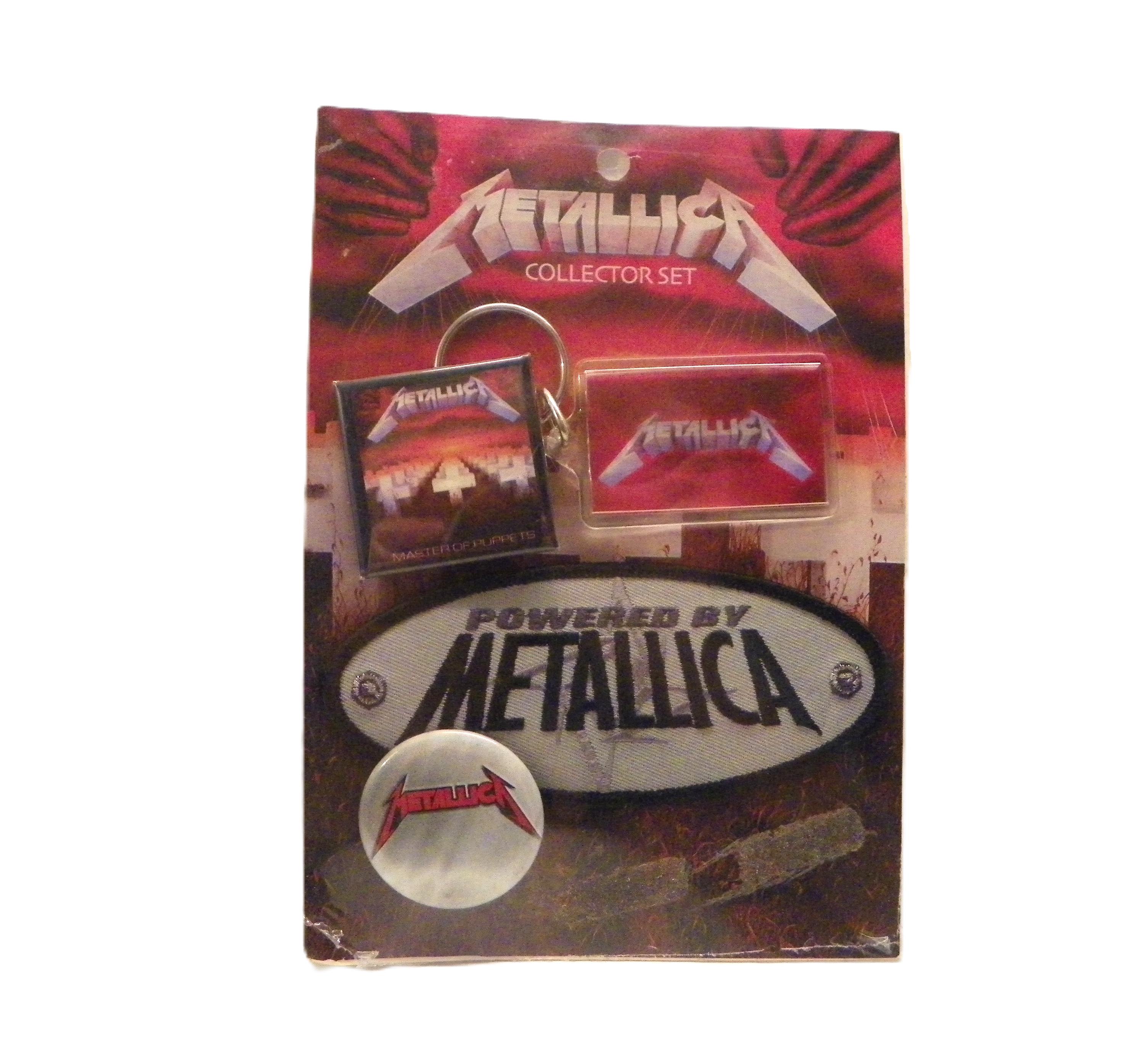 Vintage NIP 1986 Metallica Collector Set - Master of Puppets Metallica Pinback , Metallica Keychain , Powered by Metallica Sew-on Patch