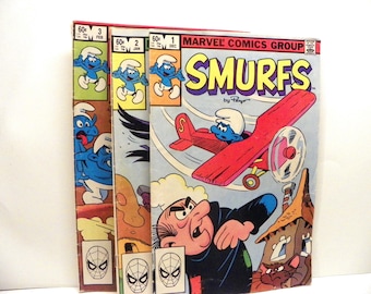 1982 Smurfs Comic Books  Vol 1 No 1 , 2 , 3 Complete 1st Solo Series , Marvel Comics Smurfs Issue # 1 - 3   Newsstand