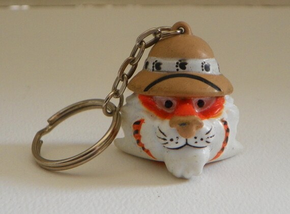 1997 Exxon Gas Tiger Keychain , Tiger Head Plastic Keyring , Esso