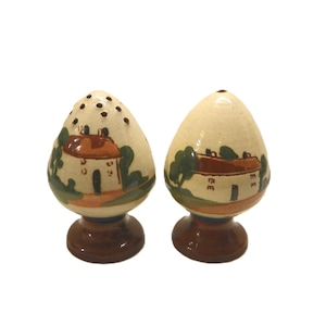 1940's Torquay Pottery Cottage Salt & Pepper Shakers , MCM Motto Ware England S