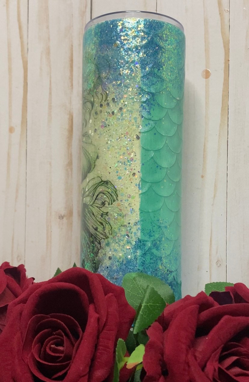 Mermaid Tumbler, Glitter Tumbler, Crystalac Tumbler, Gift 