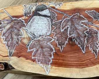 125 Frosted Leaves and Chickadee 22” x 8”