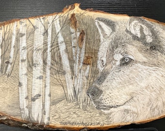 175 Wolf in Birch 18” x 8”