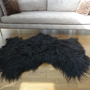 Triple Black Icelandic Sheepskin Rug  Long rug  Chair Cover  Area Rug  Ivory Beige Rug Sheepskin Throw  Schaffell Hygge 63in-43in