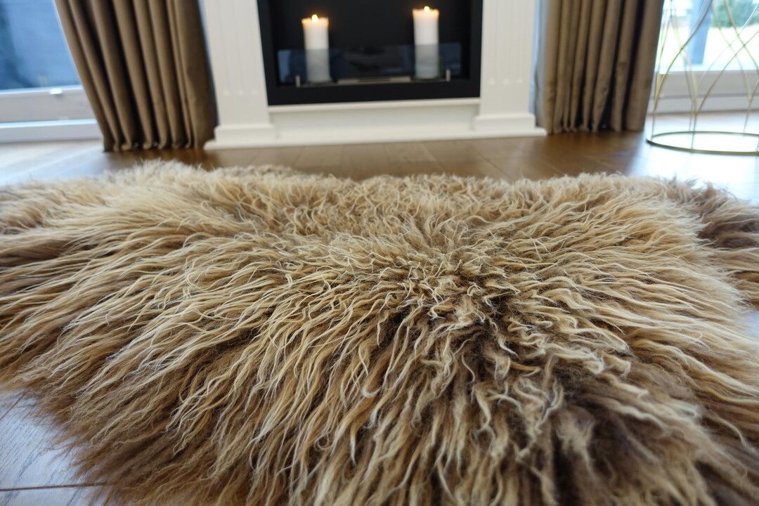Curly Wool SHEEPSKIN Icelandic Brown Rug Genuine Natural Sheepskin Rug ...