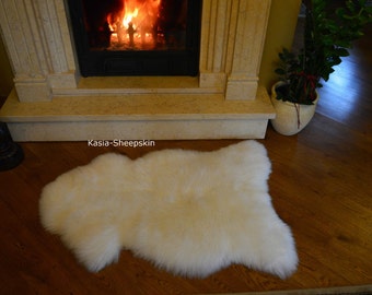 Tapete de pele de carneiro branca genuína | Tapete de lã natural macia | Decoração escandinava para casa