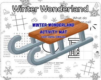 Winter Wonderland-activiteitenmat, afdrukbare pdf-placemat, spelletjes, puzzels, grap, geheime boodschap