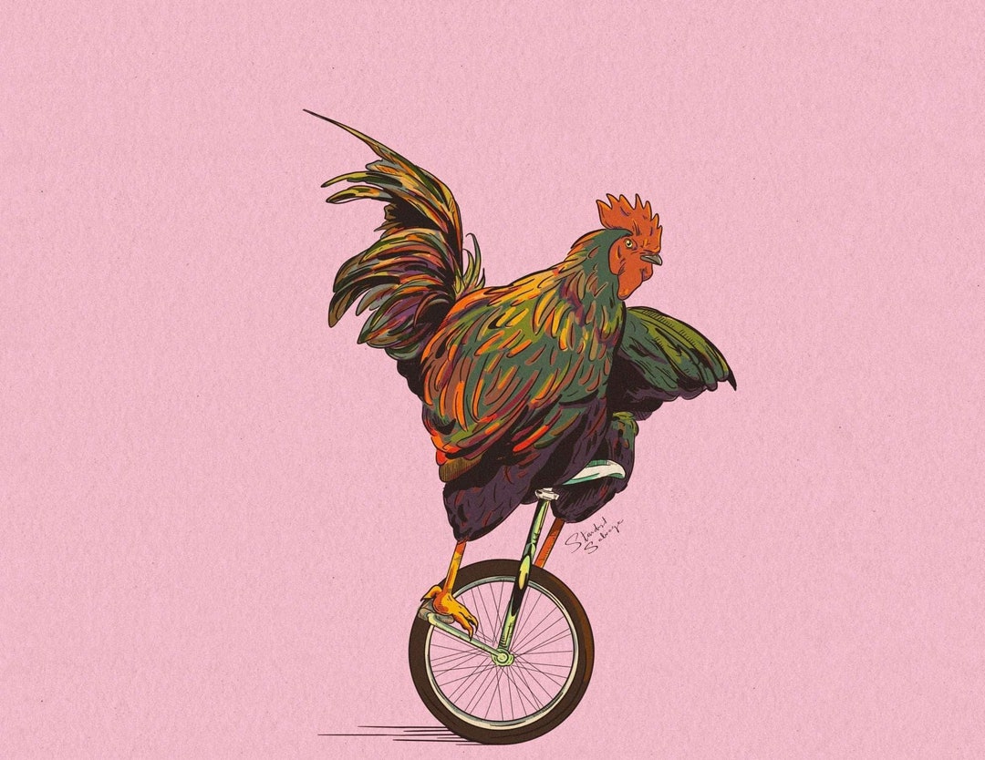 Cicken Rides Chicken Rides; Digital Painting, Matte Print Art Home Decor **free ...