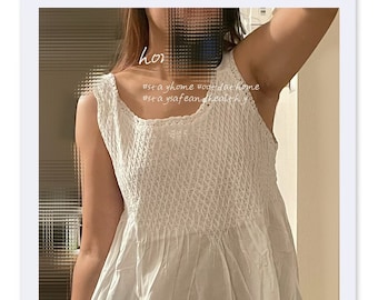 Handmade Woman White Embroidery 100% Cotton Lace Nightgowns Summer Vintage Sleeveless Nightgown White Slip Sleepwear