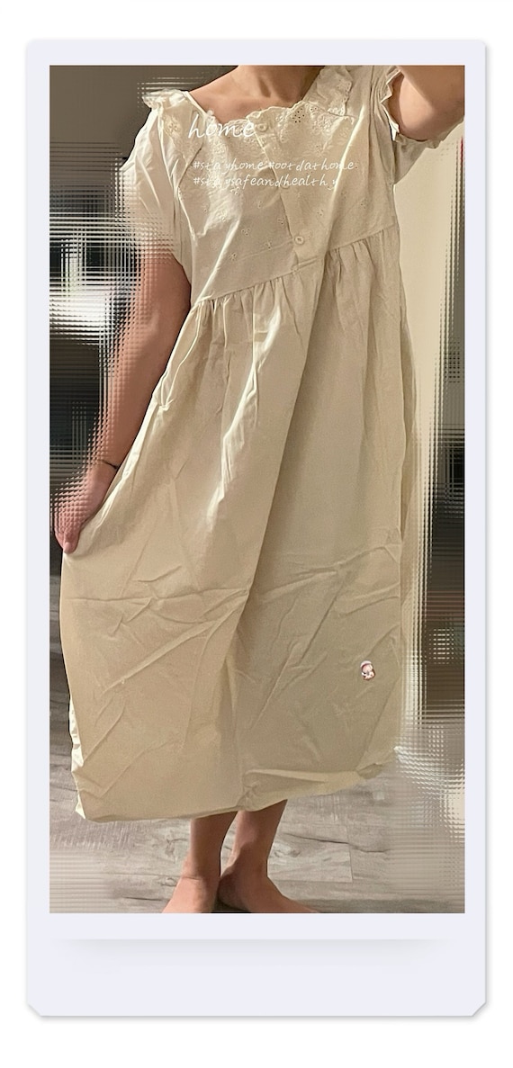 Vintage Embroidered Nightgown Elegant Summer Women Home Wear Loose Long Night Dress Ivory Sleepwear