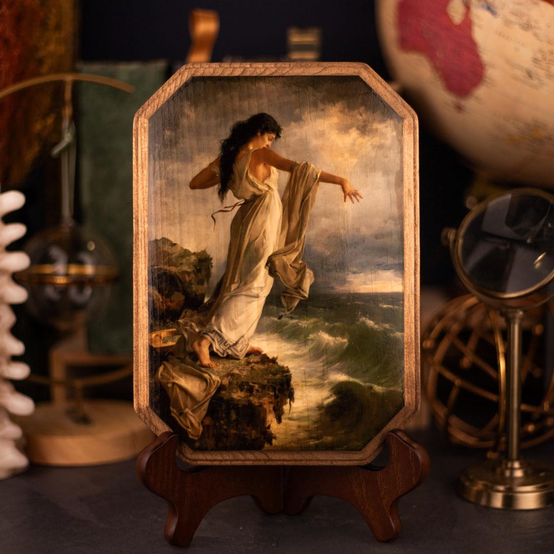 Death of Sappho Wall Plaque | Fantasy Wall Decor | Miguel Carbonell Selva | Dark Academia | Wooden Art Print Gift