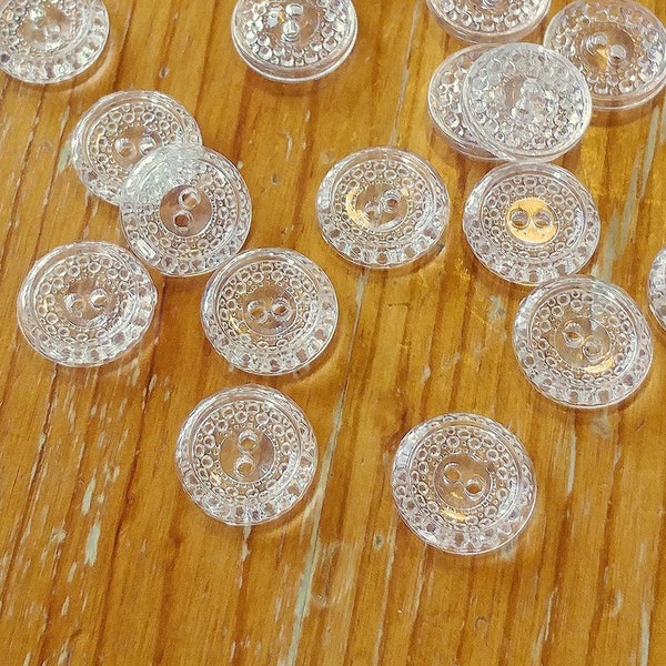 Sparkly! Vintage Style Clear Transparent Buttons 15mm 2-hole - Lot of 8 Buttons