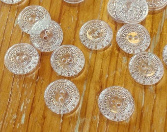 Sparkly! Vintage Style Clear Transparent Buttons 15mm 2-hole - Lot of 8 Buttons