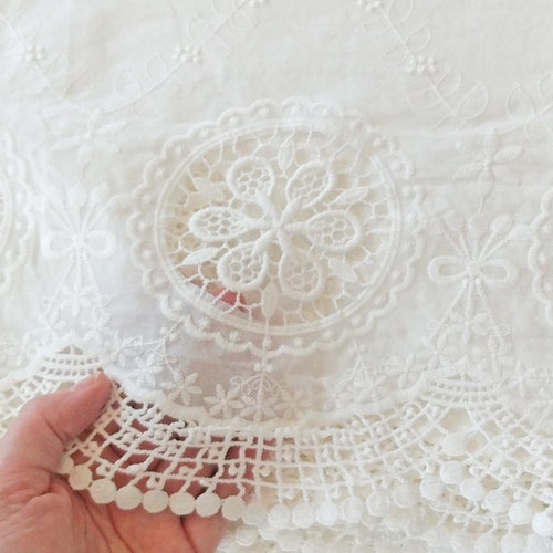 1 Yard Cotton Fabric Ivory Elegant Flower White Exquisite High | Etsy