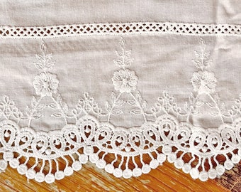 Gorgeous Cotton Floral Embroidered Lace Trim With Scalloped Edge - 5 Inch Width - 1 Yard - Soft Fine Non-Stretch Victorian Style