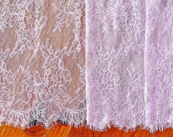 Vintage Style Light Lilac Chantilly Lace Trim With Scalloped Edges - 9.5 Inch Width - 1 Yard - Very Soft Fine Non-Stretch DIY Lingerie