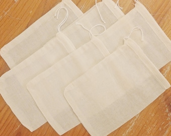 Treat Pouch - Natural Thin Cotton Muslin Eco Friendly Light Beige Drawstring Bags - 4 x 6 inch -  Lot of 6 Small Bags