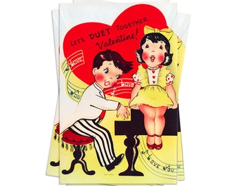 Vintage Valentine's Day Card - Large 1950's Die Cut with Movable Head - Unused Great Condition
