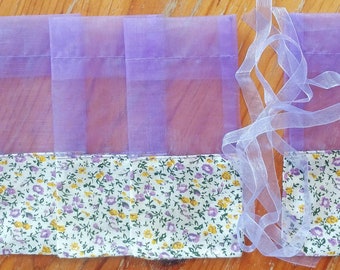 Four Small Lavender Sachet Drawstring Bags - Empty Floral Cotton and Chiffon Pouches - 15 x 7 cm - Add Your Dried Lavender