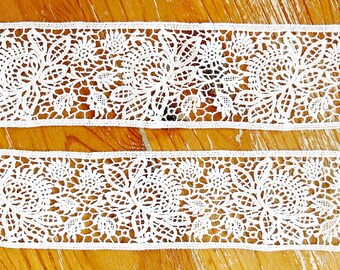 New! White Cotton Floral Crochet Style Narrow Lace Trim - 2.3 Inch - Gorgeous Boho Style - 1 Yard - DIY Embellish Jackets - Bags - Crafts